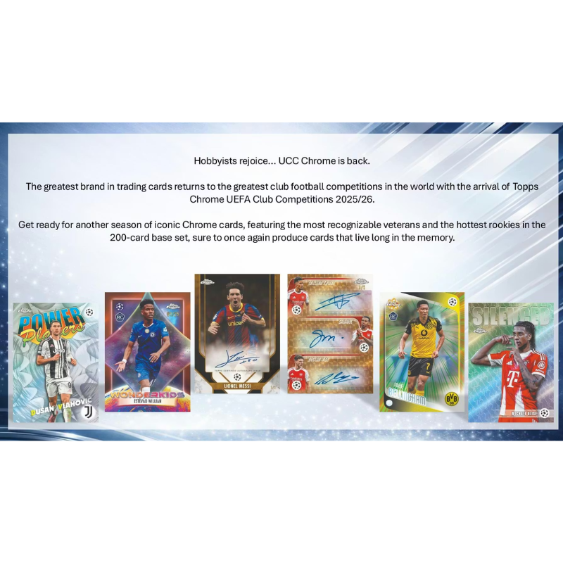 2025/26 Topps Chrome UEFA Club Competitions Soccer Hobby 12 Box Case